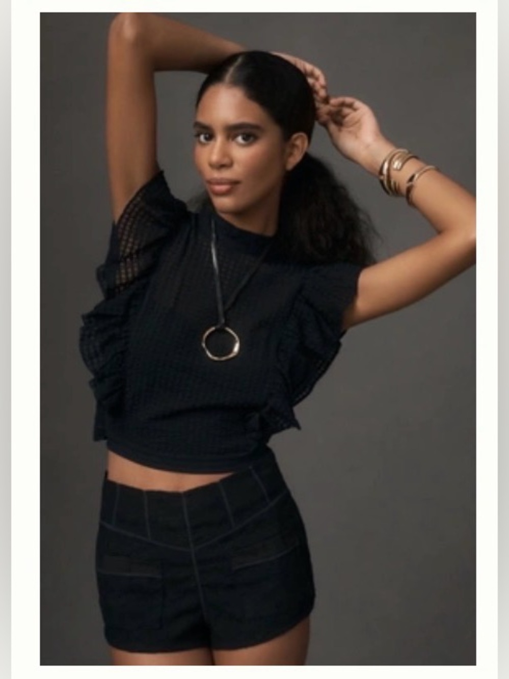 Maeve by Anthropologie Crop Ruffle Mesh Top
